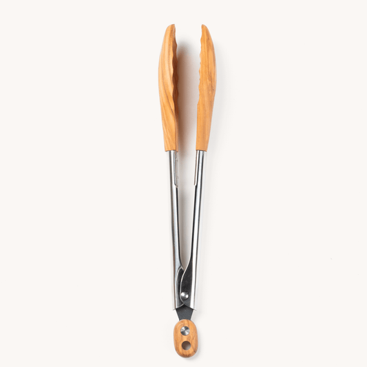 Olivewood and Steel Tongs - Homebody | Ceramic Non-stick cookware | No PFOA, PTFE